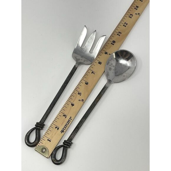 Gibson Rope Twist Forged Oxidized Stainless Steel Salad Serving Spoon Fork 10” - Picture 2 of 3